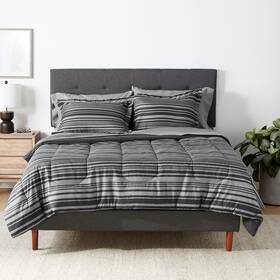 Biab6-cs-fq Amazon Basics Full Queen Comforter Set 7 Piece Gray Calvin Stripe Bedding Lightweight