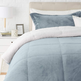 Tex201901255 Amazon Basics Ultra-soft Micromink Sherpa Comforter Bed Twin Tide Pool Blue