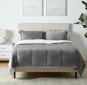 Tex-180565 Amazonbasics Ultra-soft Micromink Sherpa Comforter Bed 3 Piece Set - Charcoal Full/queen New