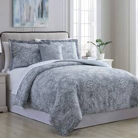 Amrapur Overseas 645470171142 Olivia 8-piece Printed Reversible Bed In A Bag Silver Blue Twin