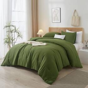 Amwan 791684378393 Olive Green Comforter Set Queen Size 3 Piece Solid Bedding All