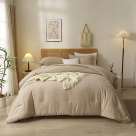 Amwan 791684378522 Khaki Comforter Set King Size 3 Piece Farmhouse Bedding And Collectio