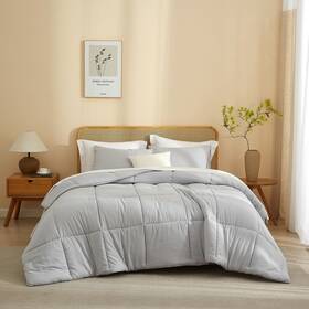 Amvc-fc-2q Amwan Queen Size Quilted Comforter Set Grey 3 Pieces Microfiber Bedding Sets 1 C