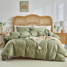 Amvc-mc-1k Amwan King Size Comforter Set Olive Green 3 Pieces Boho Floral Bedding Al