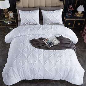 Andency 265109225363 White Pinch Pleated Comforter Queen 90x90inch 3 Pieces 1 Pintuck