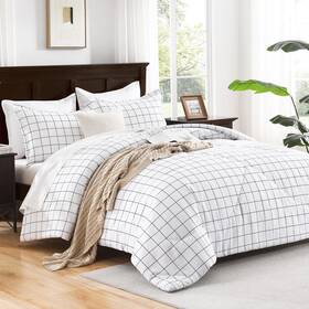 Andency 265109226902 White Grid Comforter Set Twin Size 66x90 Inch 2 Pieces 1 An