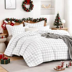 Andency 265109227213 Full Size Comforter Sets White Gingham Plaid Grid Checkered Bedding