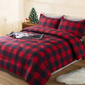 Andency 265109227862 Red Burgundy Black Buffalo Checkered Comforter Set Queen 90x90inch 3 Pieces
