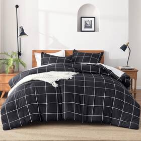 Andency 265109228159 Black Grid Comforter Set King104x90inch 3 Pieces 1 Plaid And 2 Pill