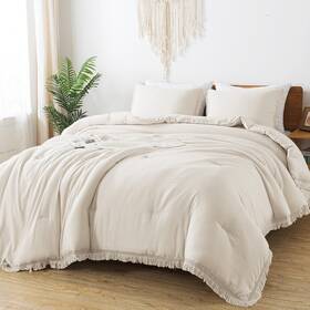Andency 445000456441 King Size Comforter Set Beige 3 Pieces Boho Lightweight Tassel Fluffy B