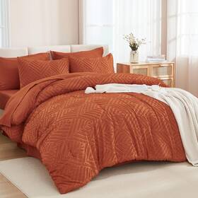 Andency 445007546572 King Size Comforter Set Burnt Orange - 7 Pieces Bed In A Bag Boho T