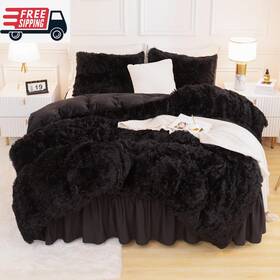 Andency 445013564560 King Size Comforter Set Black Fluffy Winter Faux Fur Warm Soft