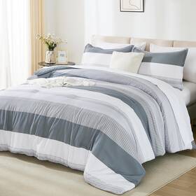 Andency 445024430434 Size Comforter Set 7 Pieces - Light Grey Striped King 06