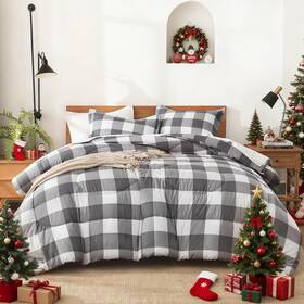 B08jyrds9t Andency Queen Plaid Comforter Gray White Gingham Buffalo Check Bedding Set 90x90
