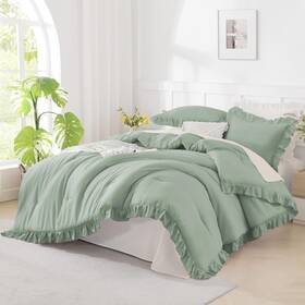 B099dqzksb Andency Sage Green Comforter Set Full 3 Pieces Lightweight Soft Ruffle Bed