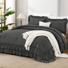 B0bz3z1xjq Andency Dark Grey Queen Comforter Set 3pc Ruffle Fluffy All Season Lightweight