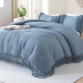 B0cfdpp2yh Andency Grayish Blue Comforter Set King 3 Pieces Boho Tassel Lightweight Soft B