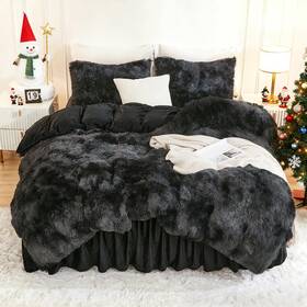B0d3klzrwh Andency King Tie-dye Black Grey Faux Fur Comforter Set 3-piece Fluffy And Warm