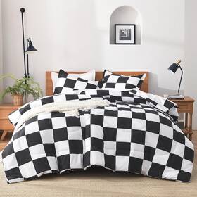 B0fj2857lq Andency Checkered Comforter Twin Xl 68x92inch Black White Plaid Gingham Buffal