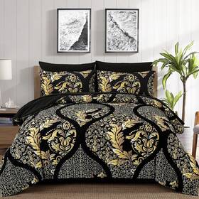 Anibedding 744759400369 Black Gold Comforter Set King Size 7 Pieces Bohemian Damask Comforte