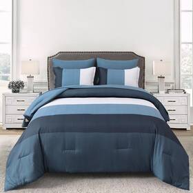 Ab090427 Anibedding Navy Blue Queen Bed In A Bag Comforter Set 7 Pieces Striped P