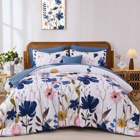Anibedding B0fbrqsbm2 Blue Floral Comforter Set Queen Size 8 Piece Botanical Flower Bed In