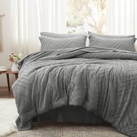 Anus23cf04gr8286 Anluoer Full Comforter Set Grey Tufted Bed In A Bag 7pc With Sheets All Season Bedding