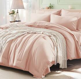 Anus24cf07pi8888 Anluoer Pink Queen Comforter Set 7 Pieces Bed In A Bag With Sheets All Season Beddi