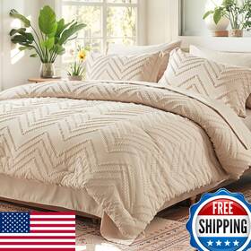 Anluoer B0bvy2y13n King Bed In A Bag 7 Pieces Beige Tufted Comforter Set Comforters Pillow