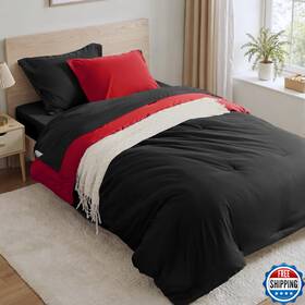 B0fh67v8c7 Anluoer Black Red Twin Comforter Set 5 Pieces Bed In A Bag Sheets All Season