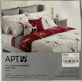 Apt. 9 400947645379 Full Queen 1 Duvet Reversible Burgundy White Floral 3 Pc 2 Shams Sketch