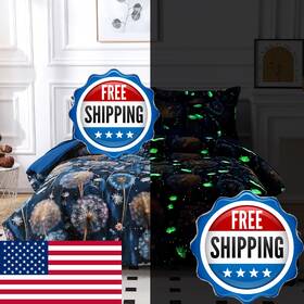 B0g2bt6wpc Aqzuxira Glow In The Dark Kids Comforter Set 4 Pieces Blue Dandelion Bedding Se