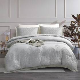 Arianaut 753849731887 Boho Queen Comforter Set Grey 3 Pieces Tufted Tassel Q