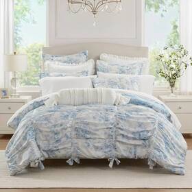 Armoire Collection 022164511659 New Twin/twin Extra Long Toile Floral Comforter - Blue