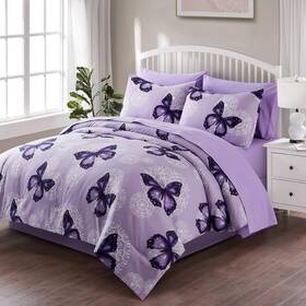 Artall 100216505268 Bed In A Bag Full/queen Size 8 Pieces Purple Butterfly All Season Bedding Co