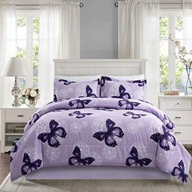 Artall 951390967968 Lightweight Microfiber 3 Piece Comforter Set With 2 Shams Butterfly Pattern