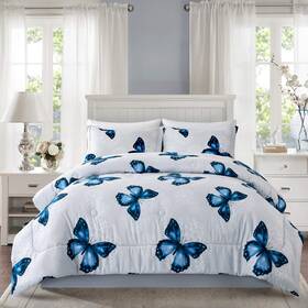 Athh-p1-bl-fq Artall Lightweight Microfiber Blue Butterfly Full/queen 3pc Comforter Bedding Set
