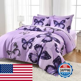 B0d2nq6991 Artall Bed In A Bag Full/queen Size 7 Pieces Purple Big Butterfly Bedding