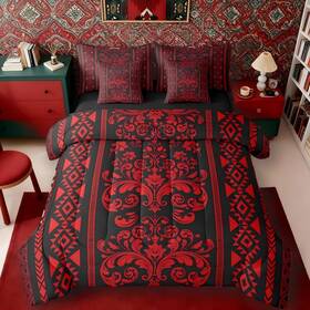 Xcts7001to7040tjqwt Artfulhome Victorian Decor Western Comforter Set With Sheets - Damask 7 Piece Queen Red