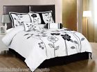 Ashley-duvet-queen Chezmoi Collection Queen Comforter Set 7 Piece Black White And Grey Lily Floral Bedding 837654589342