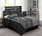 At-peony-cf-8pc-gry-q Homechoice Piece Grey Black Peony Printed Flower Design Comforter Sets