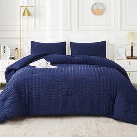 B0bc6299hs Avelom Seersucker King Comforter Set 104x90 - Navy 3-piece Down Alternative
