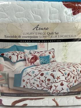 Azure 060971117824 Luxury 5-piece Quilt Set Ocean Club Collection Double Queen 90 X Beach