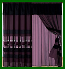 B015rpwtns Pc Eggplant Silver Stripe Chenille Curtain Set Purple 730699500542