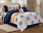 B072wcfpm Grand Linen Navy Sun Burst Flower Pleat Comforter Set Pillows