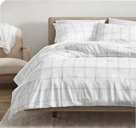 Bare Home 840105757740 Down Alternative Comforter Set 3 Pc Queen Gray/white Windowpane