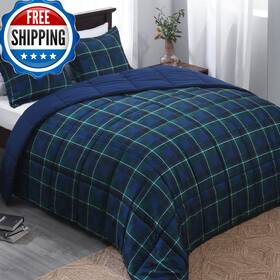 B09qlww9d2 Basic Beyond Queen Comforter Set - Navy And Green Buffalo Plaid
