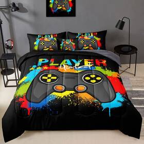 Bducok 014044021960 6 Pieces Gamer Comforter Set For Boys Gaming Bedding Full Size Video Game