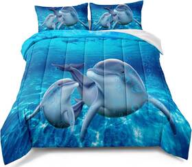 Bducok 744110387971 Dolphin Bedding Set - Cute Jumping Blue Ocean Animal Themed Comfo