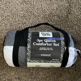 Bear Mont Bmh-803-pl Queen 3pc Comforter Set Plaid Black/gray/white Hypoallergenic